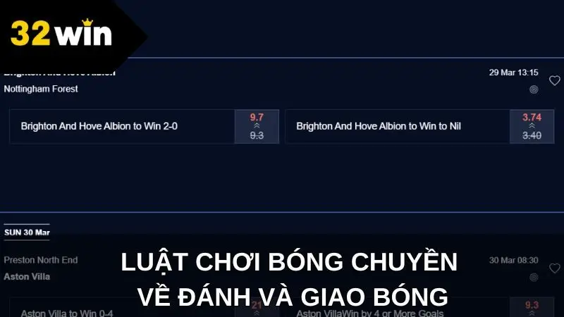 Luật chơi bóng chuyền về đánh và giao bóng